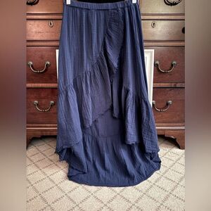 Stark X  navy blue boho guaze ruffled high low hem longer maxi skirt M NWOT